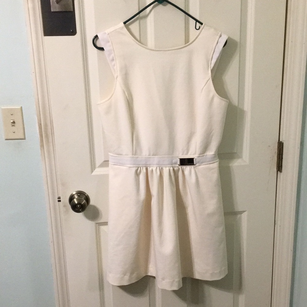 Jennifer Lopez J Lo Cream Ponte Dress with Faux Leather Accents PL
